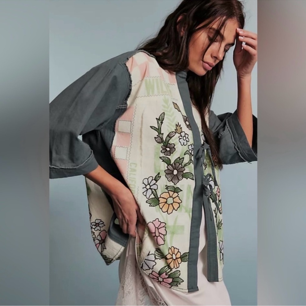 FREE PEOPLE We The Free Pressed in Flowers Embroidered Floral Kimono Jacket - Picture 3 of 9